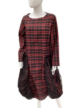 NWT Heydori Dress Women’s SZ M Crunched Dress Plaid Medium Long Sleeve Red&Black